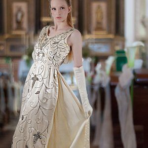 Vintage 1950s Beaded Pencil Wedding Gown with Panel Train